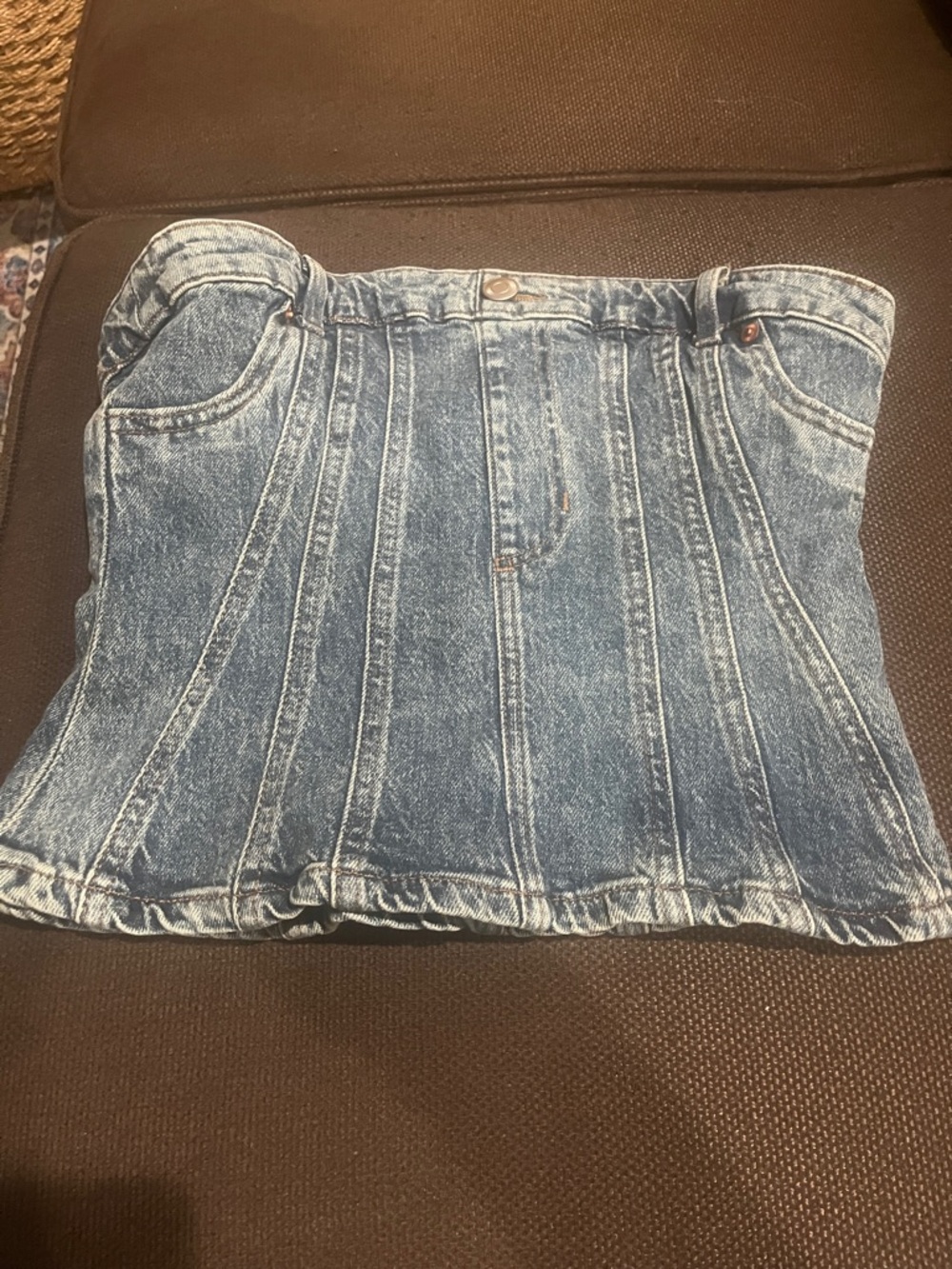 Denim Bustier Tube Top in Washed Blue by dividcd H&M